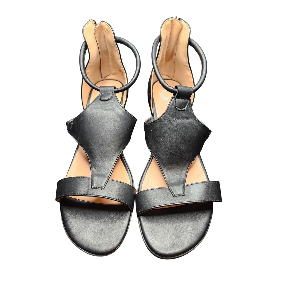 Journey Collection Black Gladiator Sandals Shoes Womens 8.5 Wedge Ankle zip